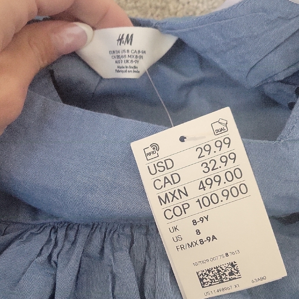 H&M | Blue Kids Dress with Scalloped Trim - Picture 2 of 7